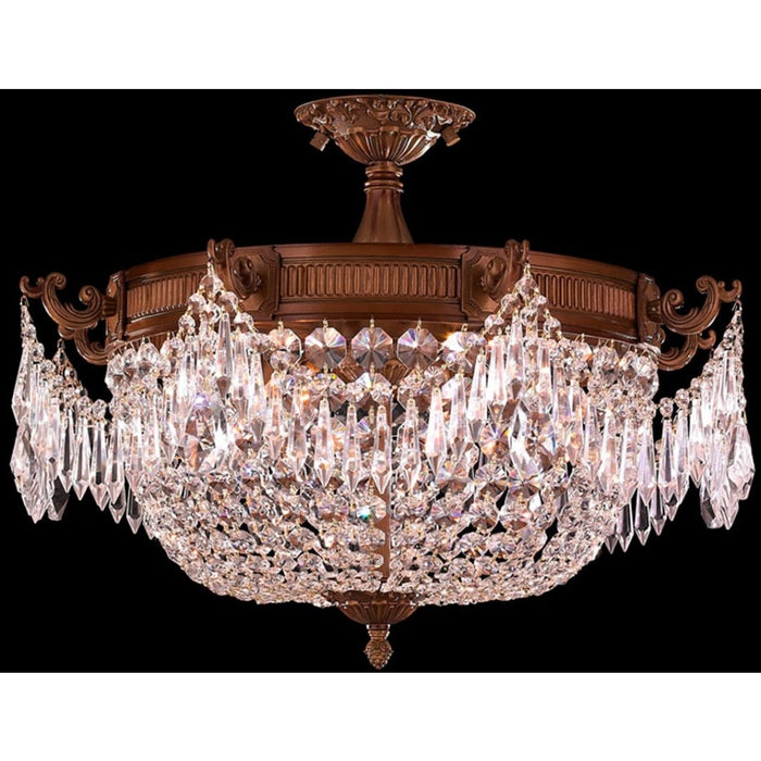 Winchester French Gold Clear Crystal 3 Light Semi-Flushmount - Semi-Flushmounts