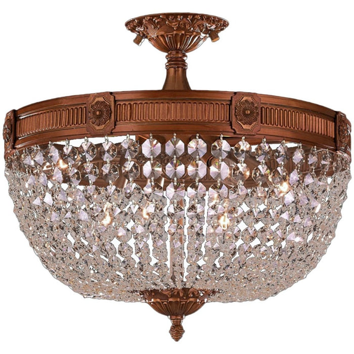 Winchester French Gold Clear Crystal 6 Light Semi-Flushmount - Semi-Flushmounts