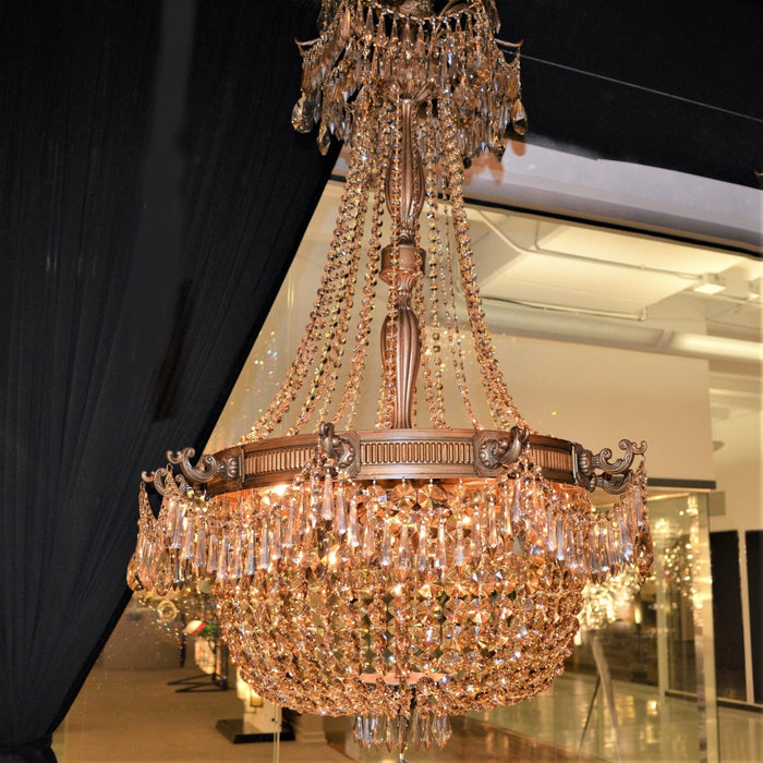 Winchester French Gold Golden Teak Crystal 10 Light Chandelier - Chandeliers