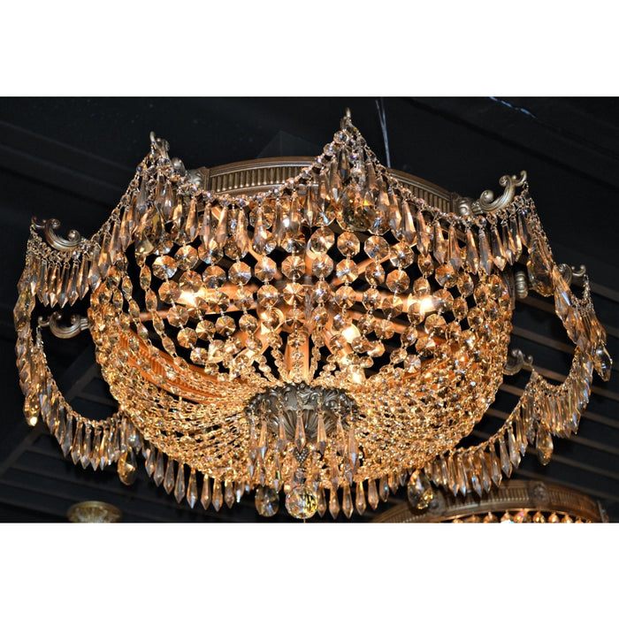 Winchester French Gold Golden Teak Crystal 10 Light Semi-Flushmount - Semi-Flushmounts