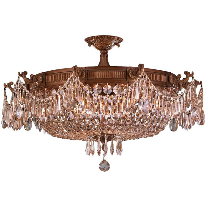 Winchester French Gold Golden Teak Crystal 10 Light Semi-Flushmount - Semi-Flushmounts