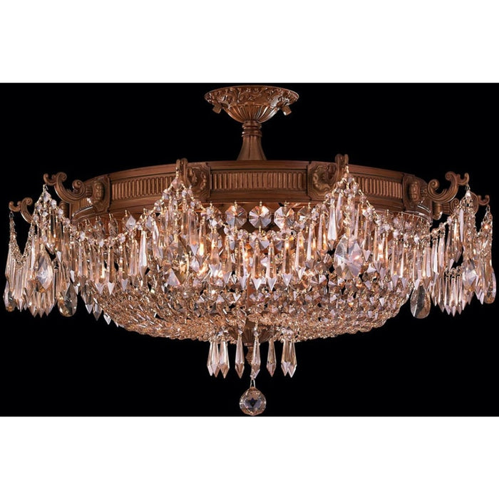 Winchester French Gold Golden Teak Crystal 10 Light Semi-Flushmount - Semi-Flushmounts