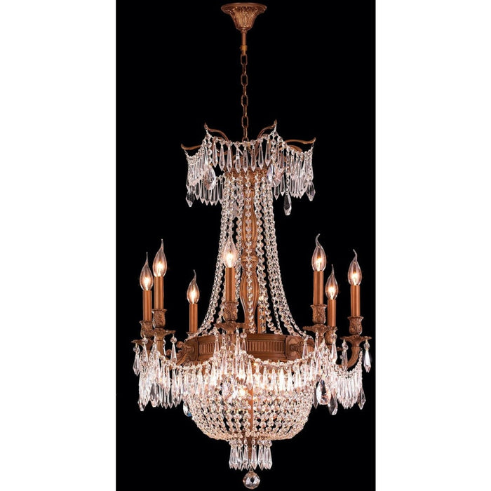 Winchester French Gold Golden Teak Crystal 12 Light Chandelier - Chandeliers
