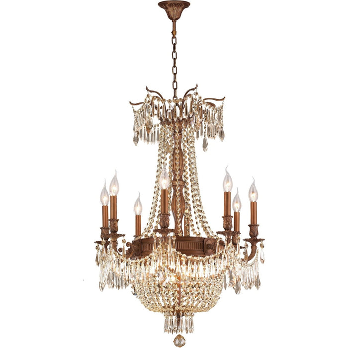 Winchester French Gold Golden Teak Crystal 12 Light Chandelier - Chandeliers