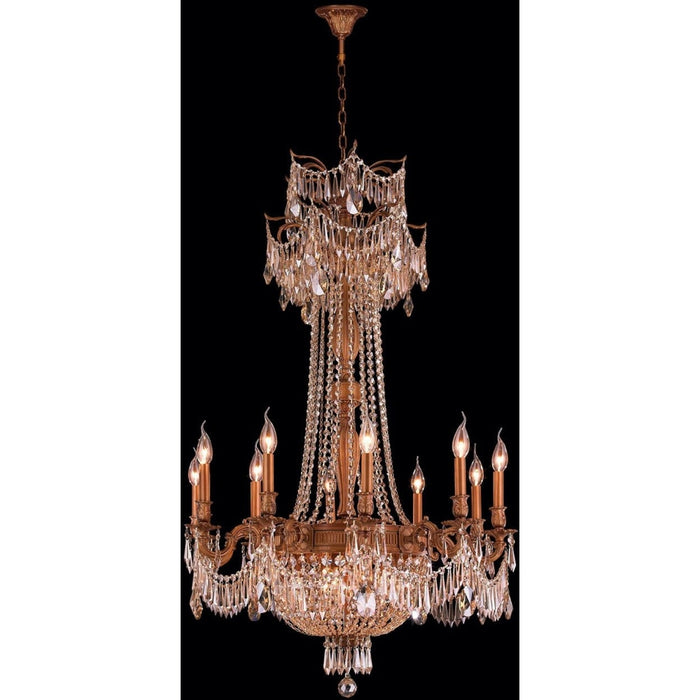 Winchester French Gold Golden Teak Crystal 15 Light Chandelier - Chandeliers