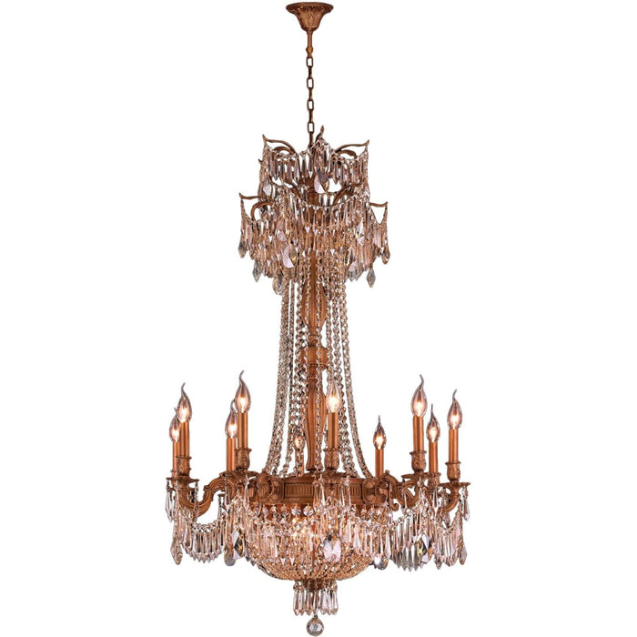 Winchester French Gold Golden Teak Crystal 15 Light Chandelier - Chandeliers
