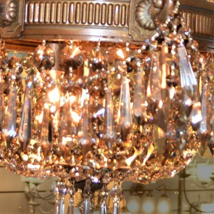 Winchester French Gold Golden Teak Crystal 15 Light Chandelier - Chandeliers