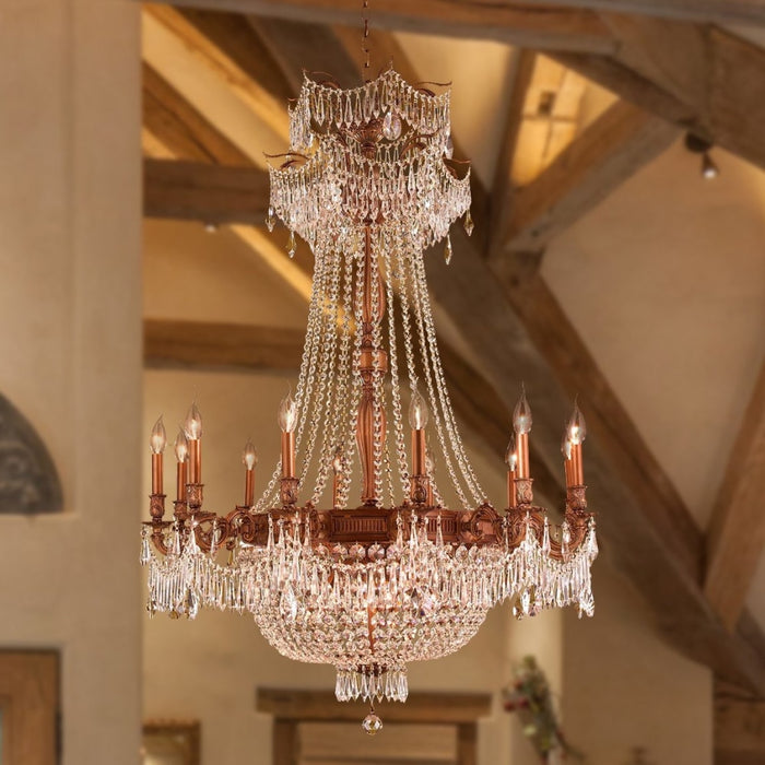 Winchester French Gold Golden Teak Crystal 18 Light Chandelier - Chandeliers