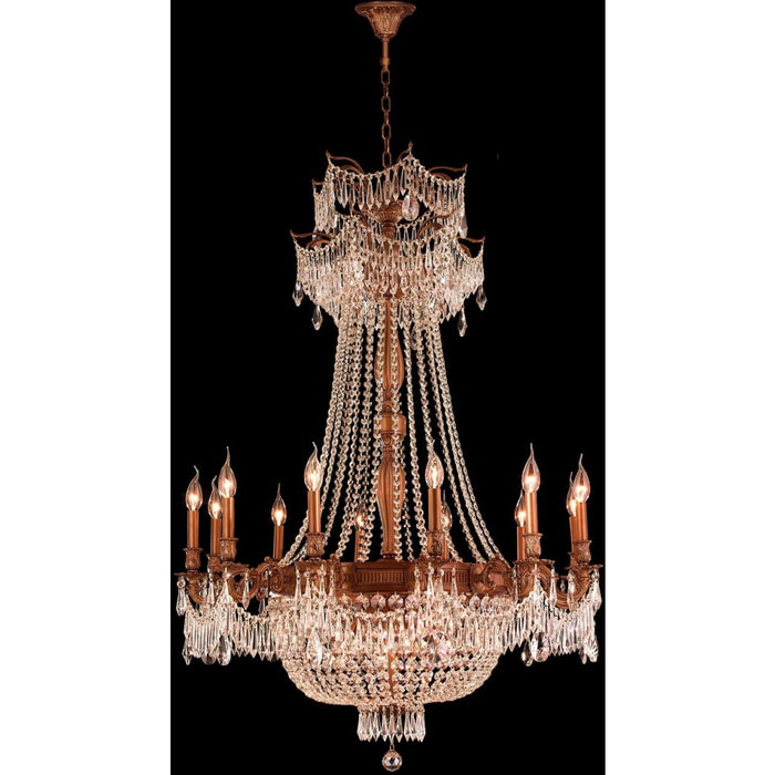 Winchester French Gold Golden Teak Crystal 18 Light Chandelier - Chandeliers