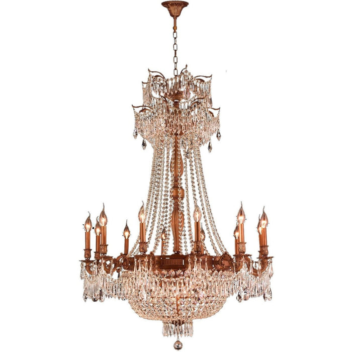 Winchester French Gold Golden Teak Crystal 18 Light Chandelier - Chandeliers