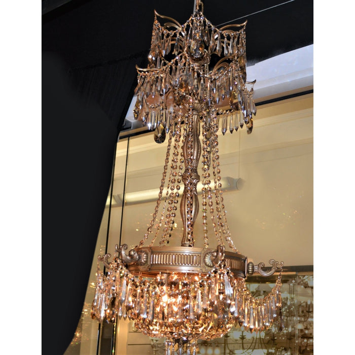 Winchester French Gold Golden Teak Crystal 3 Light Chandelier - Chandeliers