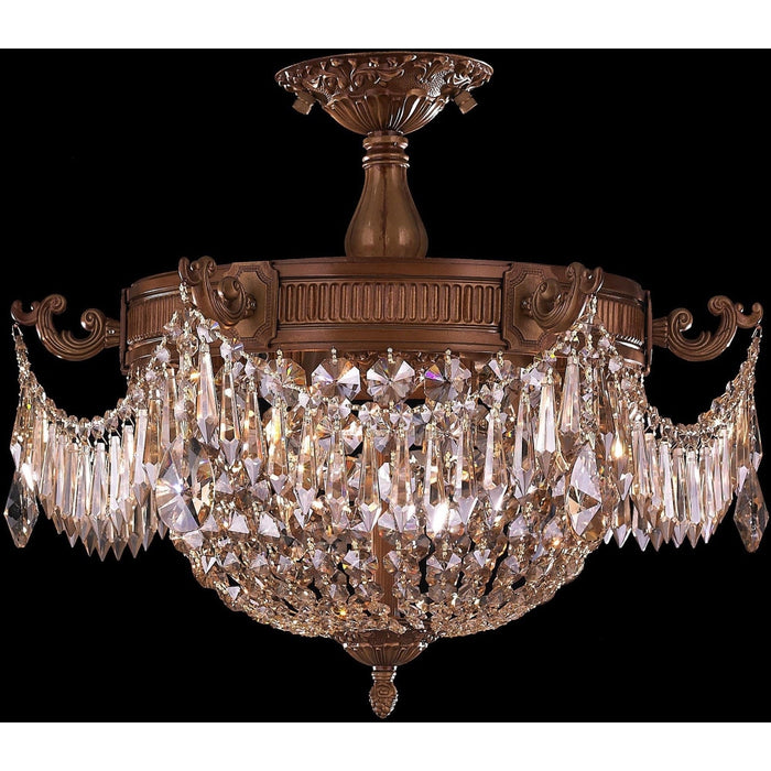 Winchester French Gold Golden Teak Crystal 3 Light Semi-Flushmount - Semi-Flushmounts