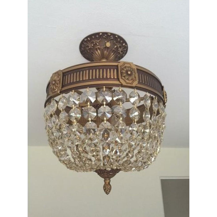 Winchester French Gold Golden Teak Crystal 3 Light Semi-Flushmount - Semi-Flushmounts