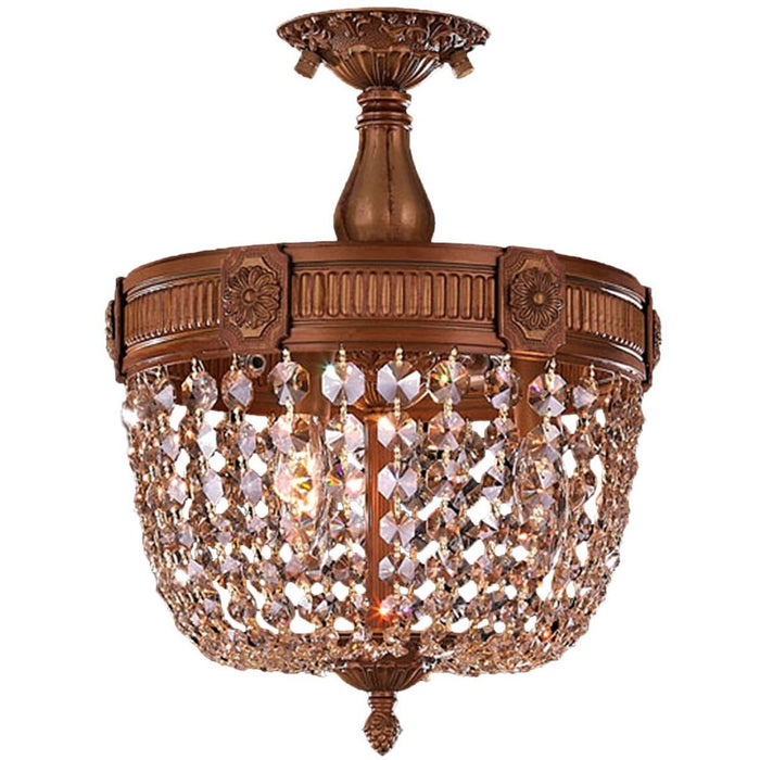 Winchester French Gold Golden Teak Crystal 3 Light Semi-Flushmount - Semi-Flushmounts