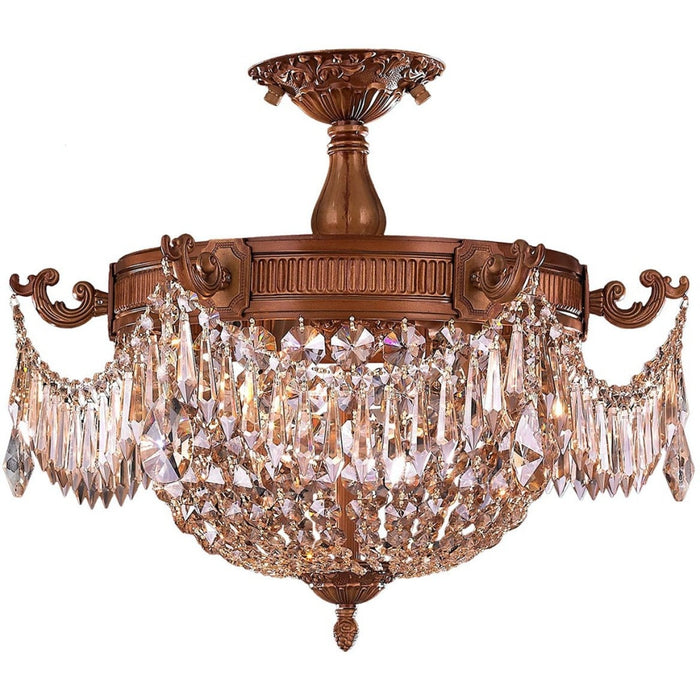 Winchester French Gold Golden Teak Crystal 3 Light Semi-Flushmount - Semi-Flushmounts