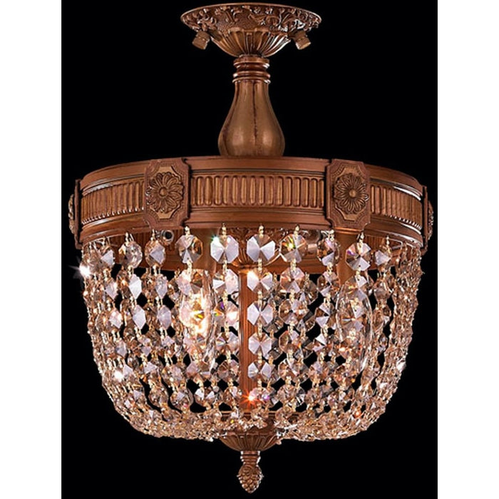 Winchester French Gold Golden Teak Crystal 3 Light Semi-Flushmount - Semi-Flushmounts