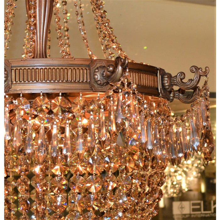 Winchester French Gold Golden Teak Crystal 4 Light Chandelier - Chandeliers