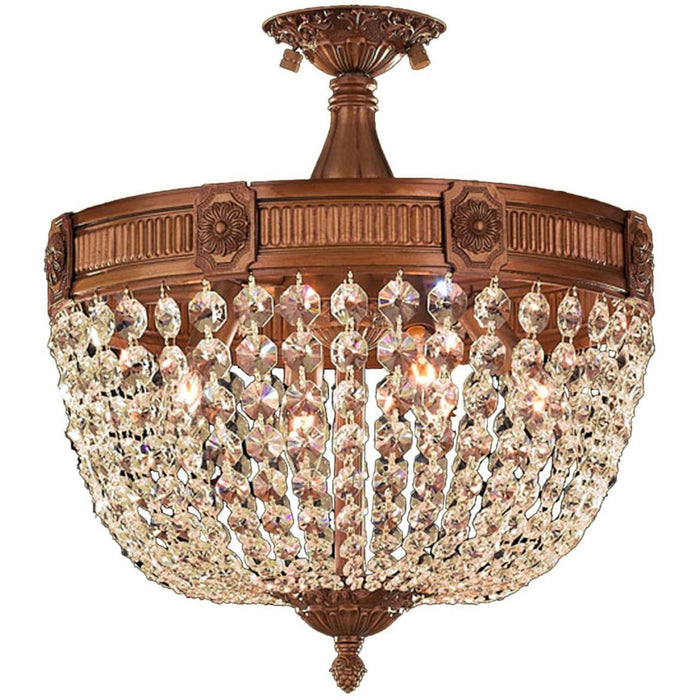 Winchester French Gold Golden Teak Crystal 4 Light Semi-Flushmount - Semi-Flushmounts
