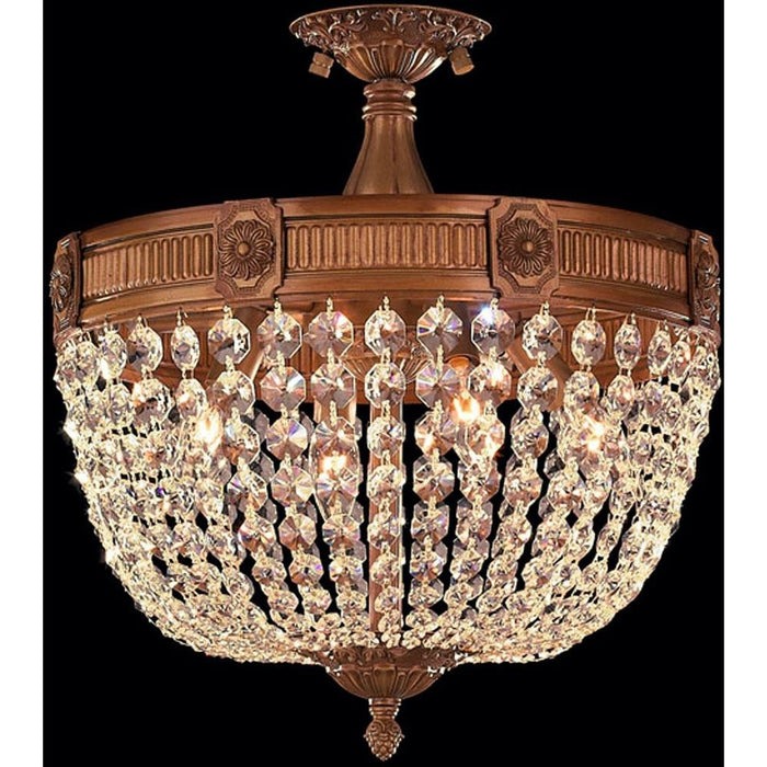 Winchester French Gold Golden Teak Crystal 4 Light Semi-Flushmount - Semi-Flushmounts
