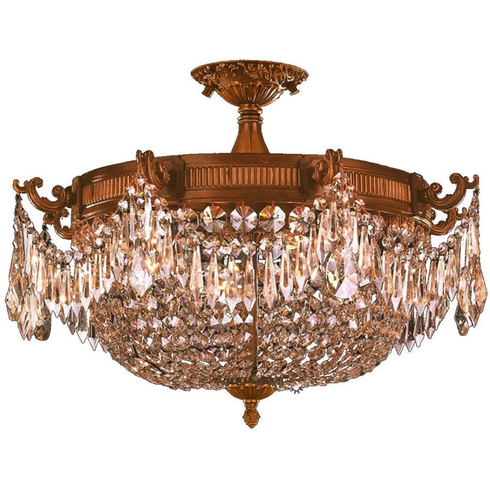 Winchester French Gold Golden Teak Crystal 4 Light Semi-Flushmount - Semi-Flushmounts
