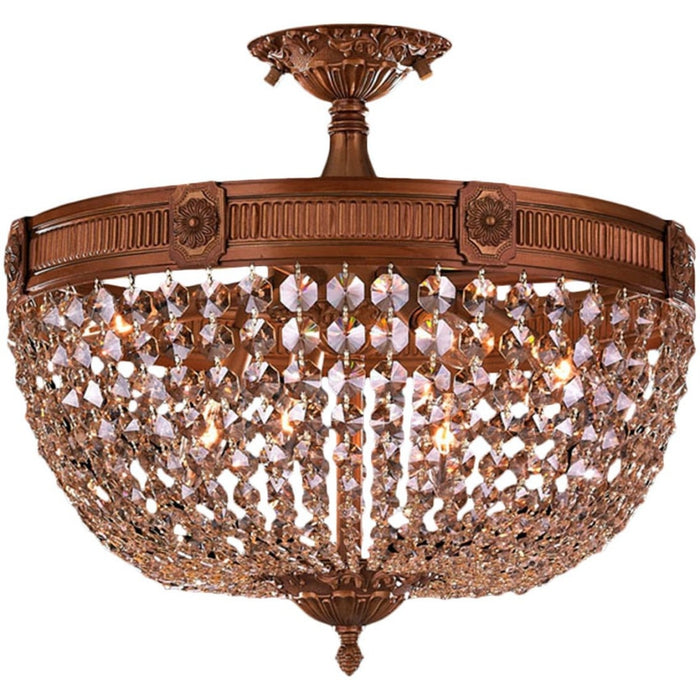 Winchester French Gold Golden Teak Crystal 6 Light Semi-Flushmount - Semi-Flushmounts