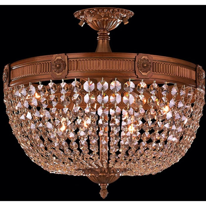 Winchester French Gold Golden Teak Crystal 6 Light Semi-Flushmount - Semi-Flushmounts