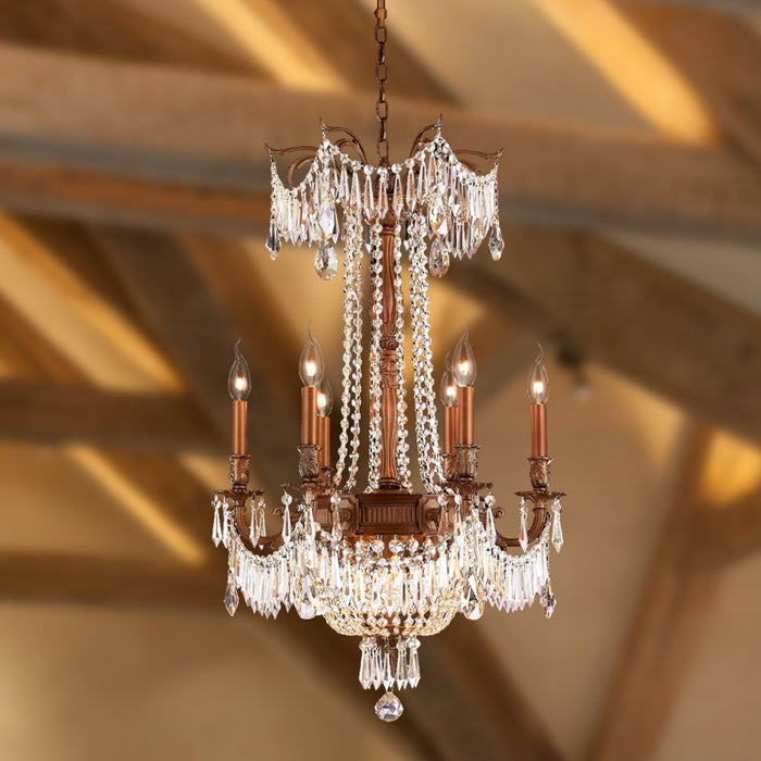 Winchester French Gold Golden Teak Crystal 9 Light Chandelier - Chandeliers