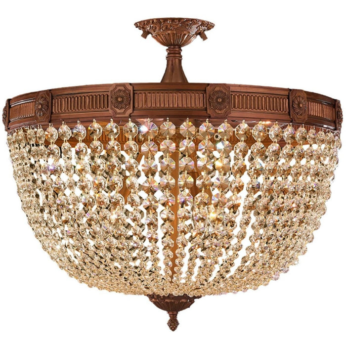Winchester French Gold Golden Teak Crystal 9 Light Semi-Flushmount - Semi-Flushmounts