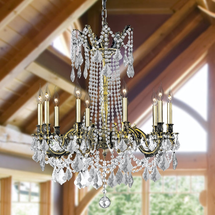 Windsor Antique Bronze Clear Crystal 10 Light Chandelier - Chandeliers