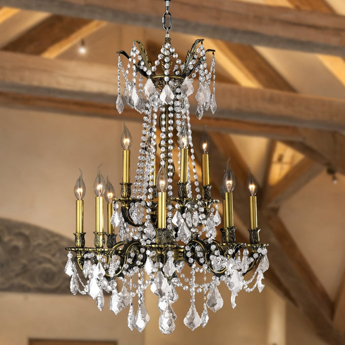 Windsor Antique Bronze Clear Crystal 12 Light Chandelier - Chandeliers