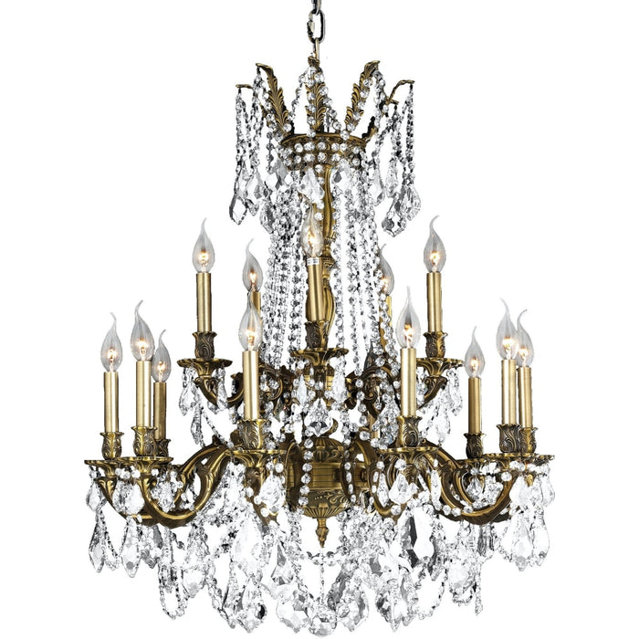 Windsor Antique Bronze Clear Crystal 15 Light Chandelier - Chandeliers