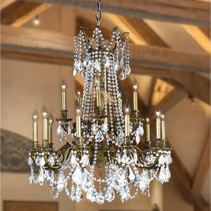 Windsor Antique Bronze Clear Crystal 15 Light Chandelier - Chandeliers