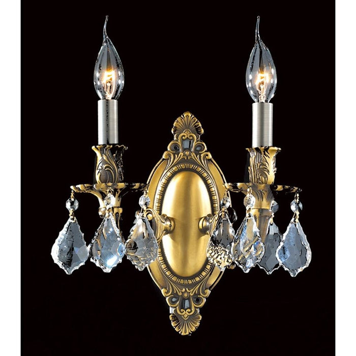 Windsor Antique Bronze Clear Crystal 2 Light Wall Sconce - Wall Sconces
