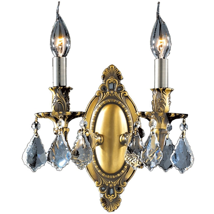 Windsor Antique Bronze Clear Crystal 2 Light Wall Sconce - Wall Sconces