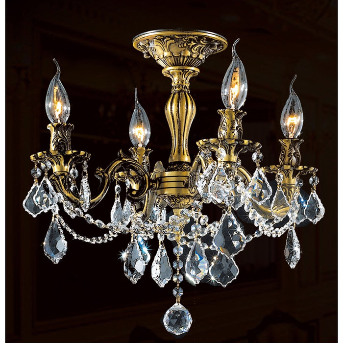 Windsor Antique Bronze Clear Crystal 4 Light Semi-Flushmount - Semi-Flushmounts