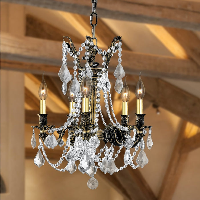Windsor Antique Bronze Clear Crystal 5 Light Chandelier - Chandeliers