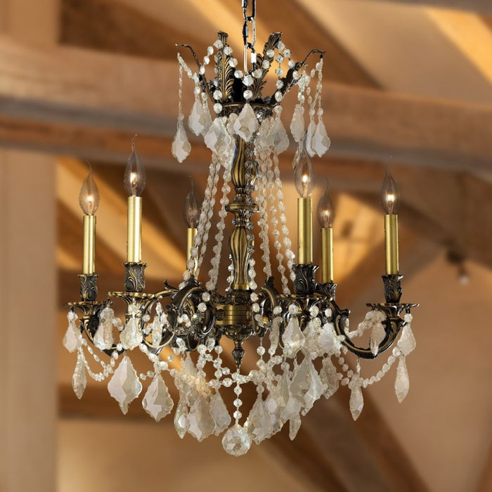 Windsor Antique Bronze Clear Crystal 6 Light Chandelier - Chandeliers