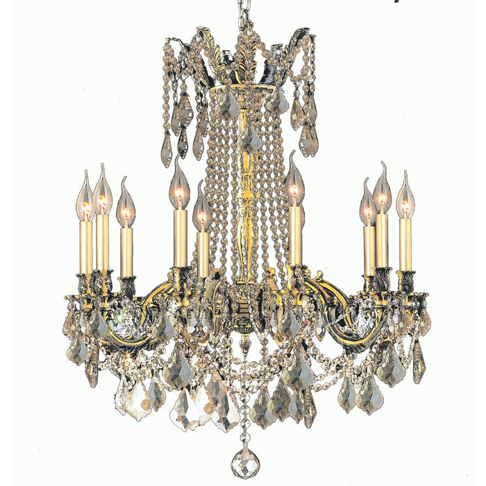 Windsor Antique Bronze Golden Teak Crystal 10 Light Chandelier - Chandeliers