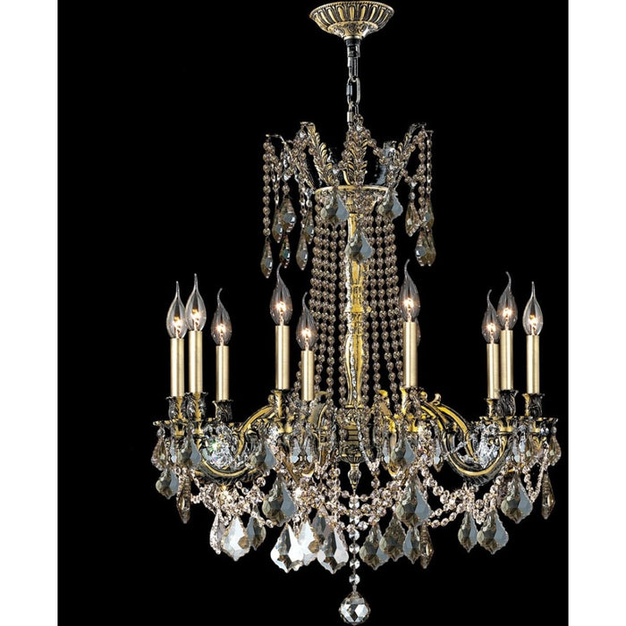 Windsor Antique Bronze Golden Teak Crystal 10 Light Chandelier - Chandeliers