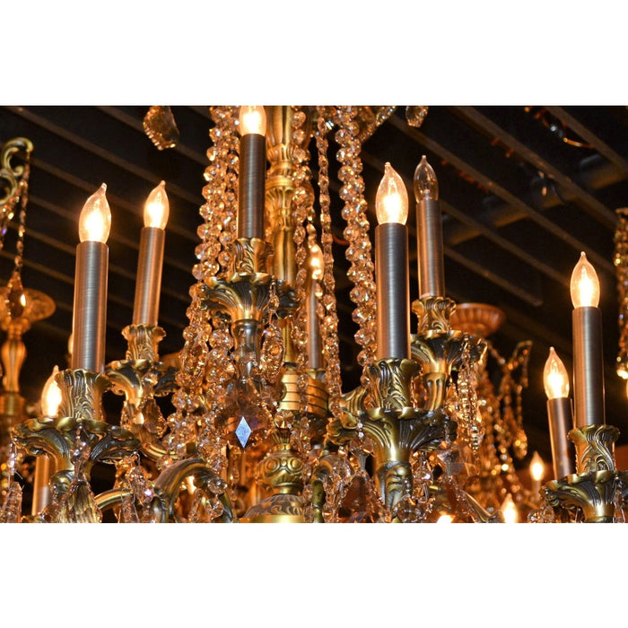 Windsor Antique Bronze Golden Teak Crystal 12 Light Chandelier - Chandeliers