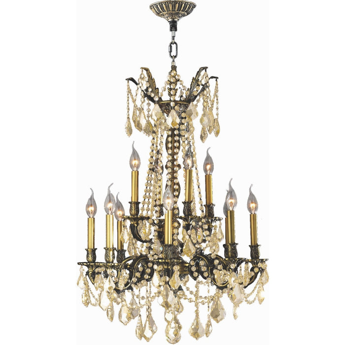 Windsor Antique Bronze Golden Teak Crystal 12 Light Chandelier - Chandeliers