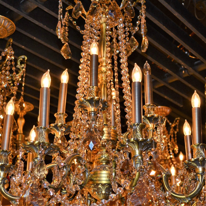 Windsor Antique Bronze Golden Teak Crystal 12 Light Chandelier - Chandeliers