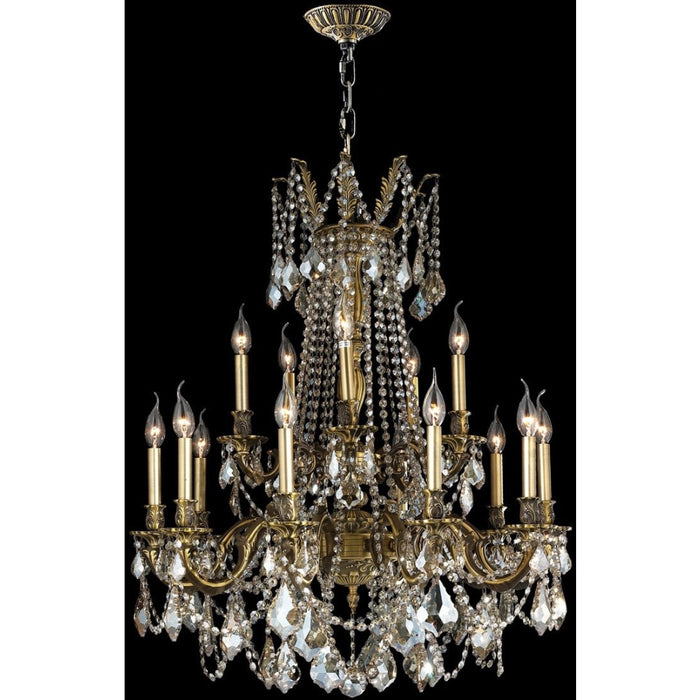 Windsor Antique Bronze Golden Teak Crystal 15 Light Chandelier - Chandeliers