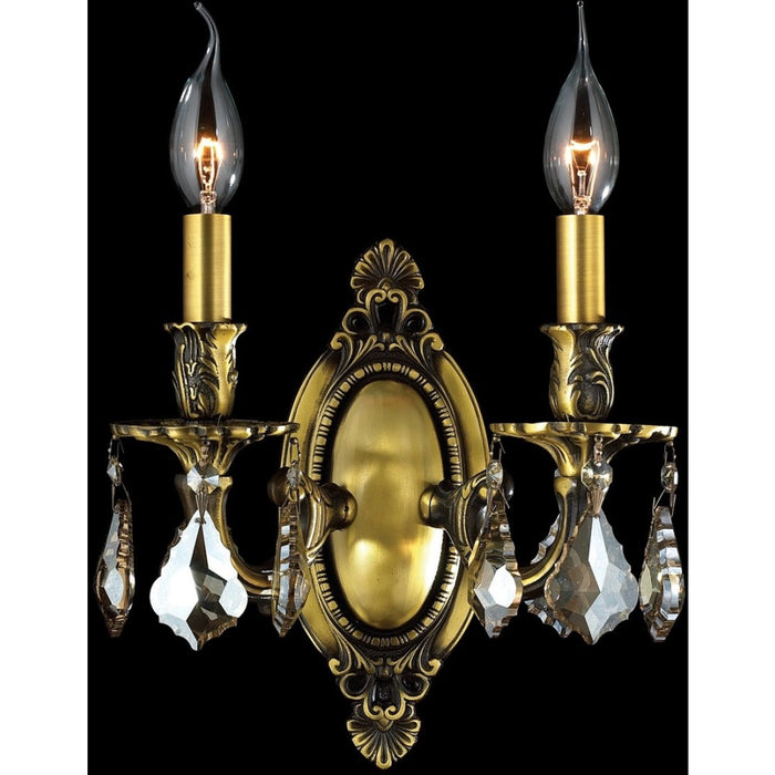 Windsor Antique Bronze Golden Teak Crystal 2 Light Wall Sconce - Wall Sconces