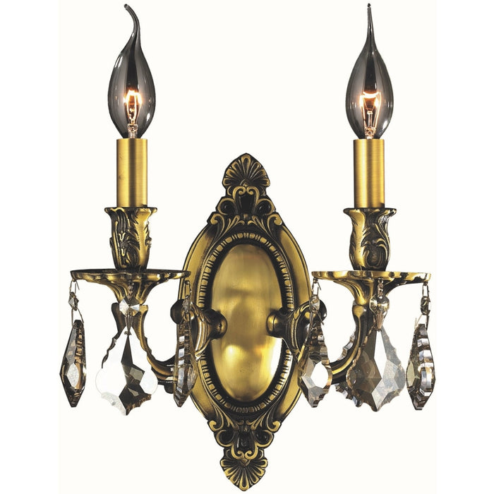 Windsor Antique Bronze Golden Teak Crystal 2 Light Wall Sconce - Wall Sconces