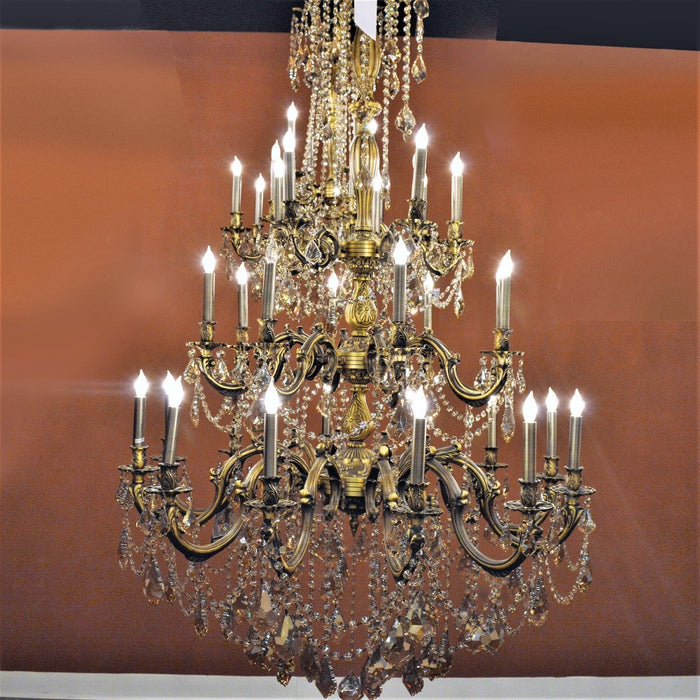 Windsor Antique Bronze Golden Teak Crystal 25 Light Chandelier - Chandeliers