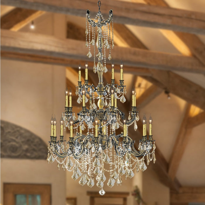 Windsor Antique Bronze Golden Teak Crystal 25 Light Chandelier - Chandeliers