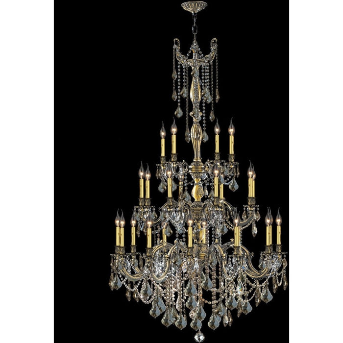 Windsor Antique Bronze Golden Teak Crystal 25 Light Chandelier - Chandeliers
