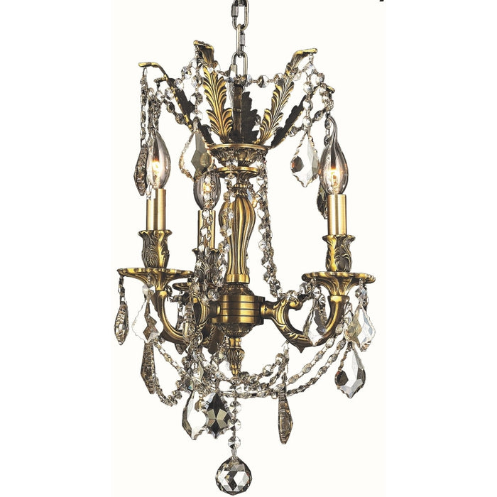 Windsor Antique Bronze Golden Teak Crystal 3 Light Chandelier - Chandeliers