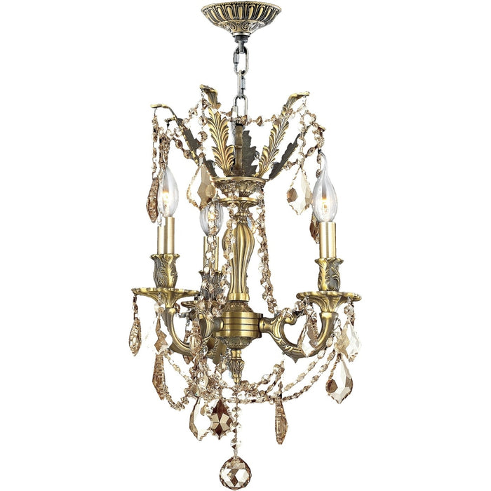 Windsor Antique Bronze Golden Teak Crystal 3 Light Chandelier - Chandeliers